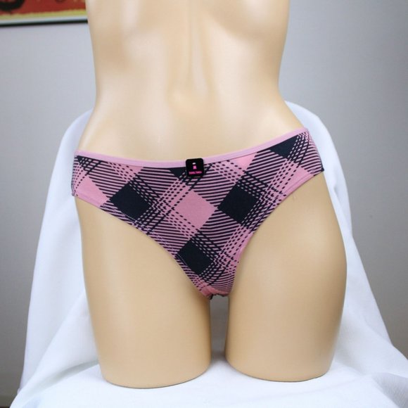 NWT La Senza Low Rise Thong Medium Plaid Pattern Pink & Black Panties P26 - Picture 1 of 4